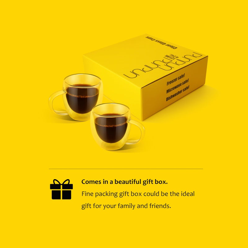 PunPun 8.5oz/250ml Espresso Cups, Double Wall Insulated Glass Cups, Set of 2 - Image 5